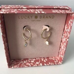 Lucky Brand gold hoop earrings w/ Pearlized charm dangle NEW NIB